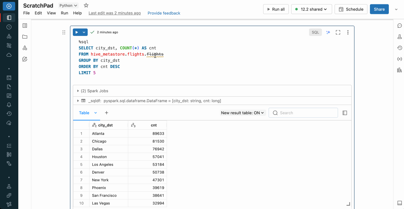Databricks Assistant を使用した Hive テーブルの更新を示すビデオ