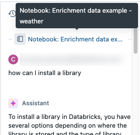 Databricks Assistant スレッドのタイトルの例。